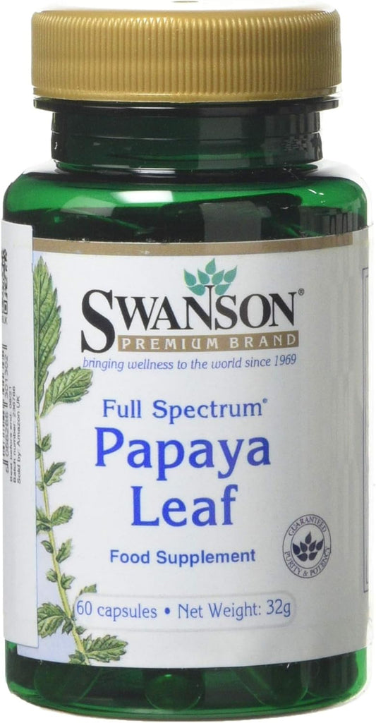 Swanson Full Spectrum Papaya Leaf Capsules - Digestive Health & GI Tract Support - Natural Herbal Supplement for Overall Wellness - 60 Capsules, 400mg
