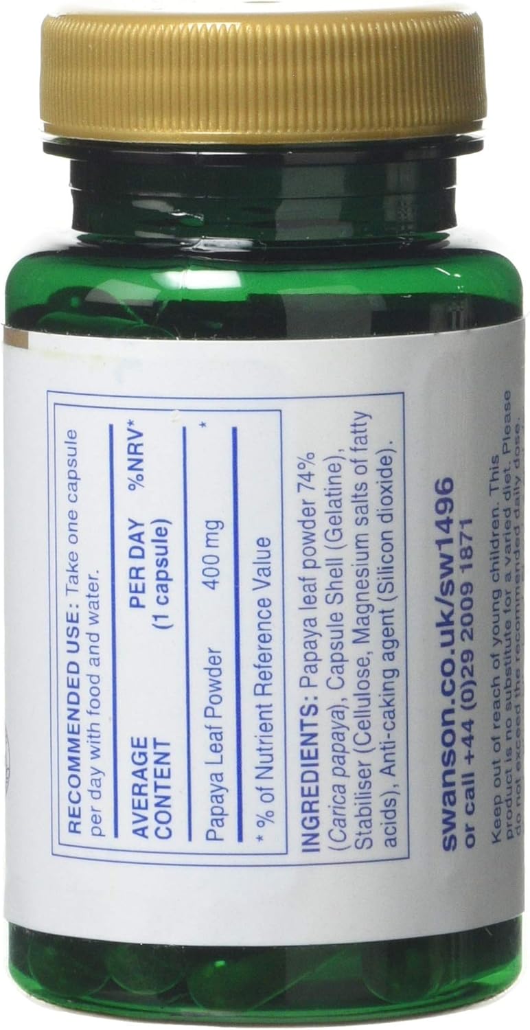 Swanson Full Spectrum Papaya Leaf Capsules - Digestive Health & GI Tract Support - Natural Herbal Supplement for Overall Wellness - 60 Capsules, 400mg