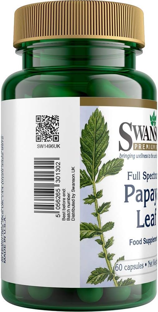 Swanson Full Spectrum Papaya Leaf Capsules - Digestive Health & GI Tract Support - Natural Herbal Supplement for Overall Wellness - 60 Capsules, 400mg