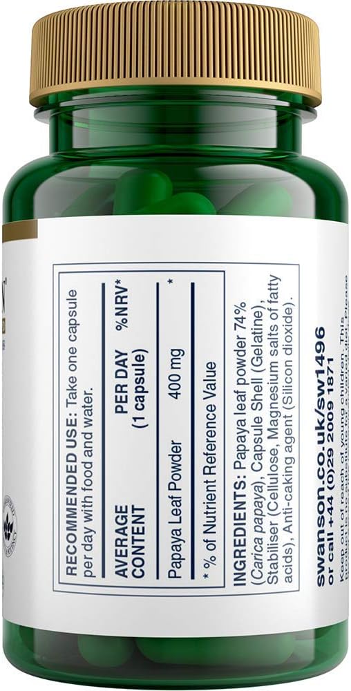 Swanson Full Spectrum Papaya Leaf Capsules - Digestive Health & GI Tract Support - Natural Herbal Supplement for Overall Wellness - 60 Capsules, 400mg
