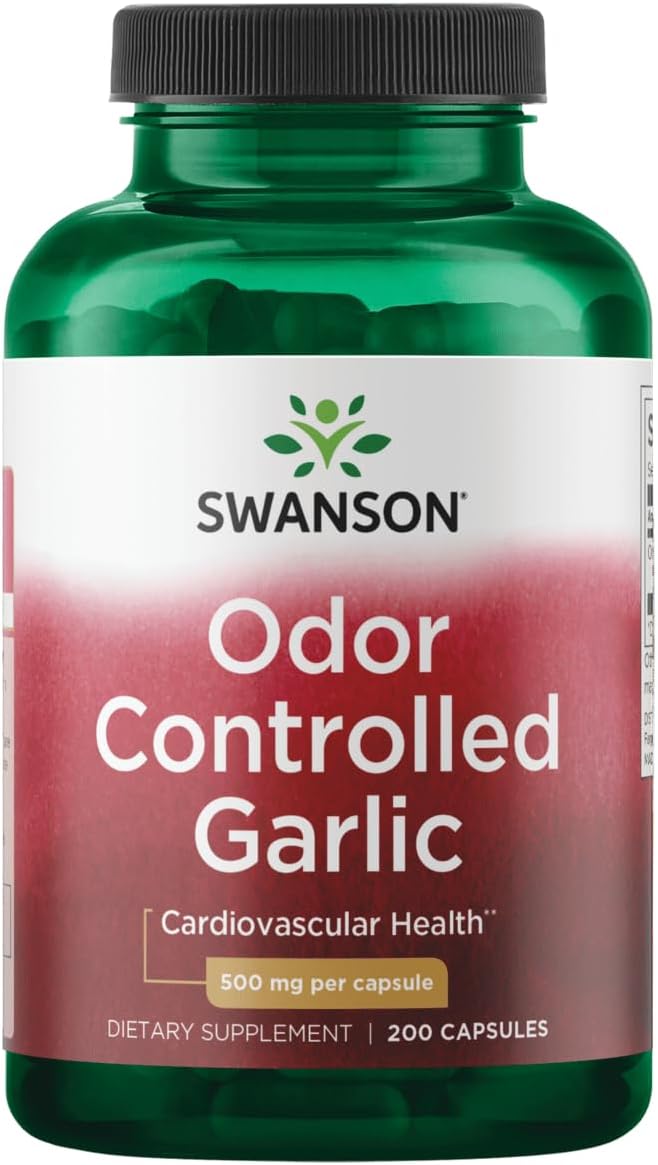 Swanson Garlic Capsules with Odor Control - 500mg, 200 Count - Dietary Supplement for Immune Support