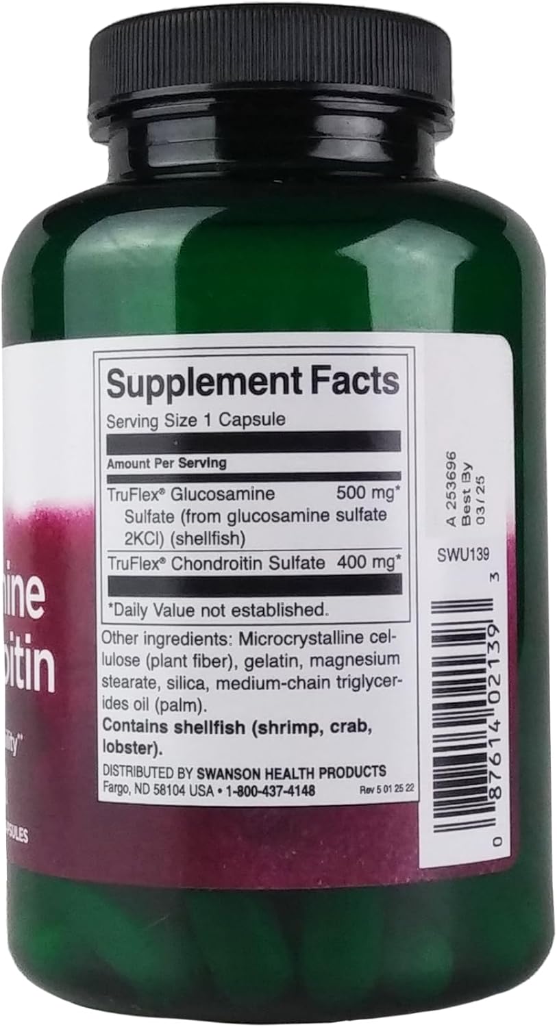 Swanson Glucosamine and Chondroitin Capsules - Joint Integrity and Flexibility Support - 90 Capsules, 900mg