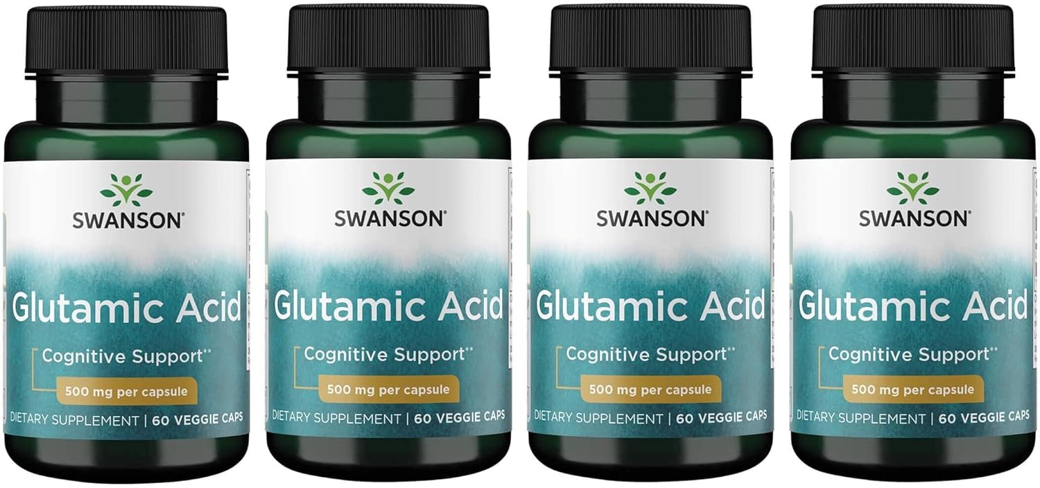 Swanson Glutamic Acid Amino Acid 500mg 240 Veg Capsules - Pack of 4