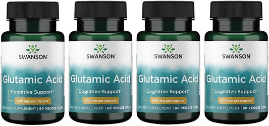 Swanson Glutamic Acid Amino Acid 500mg 240 Veg Capsules - Pack of 4