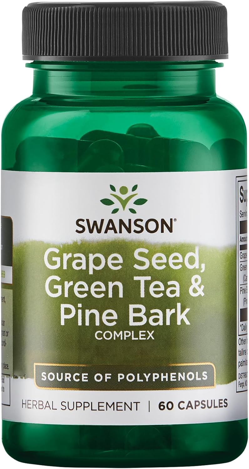 Swanson Grape Seed Green Tea & Pine Bark Complex Capsules - Antioxidant Support with Polyphenols & OPCS