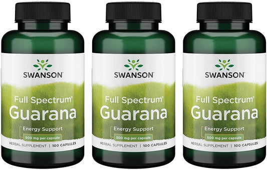 Swanson Guarana Capsules 500mg - Pack of 100 x 3