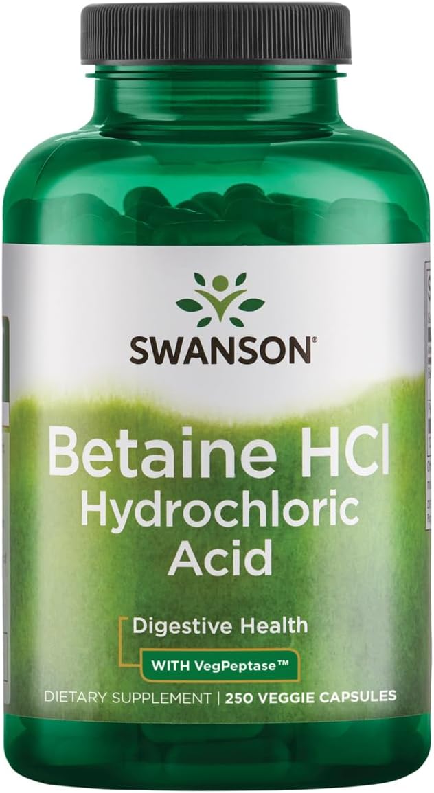 Swanson Hydrochloric Acid with Pepsin 250 Capsules - Digestive Support Supplement