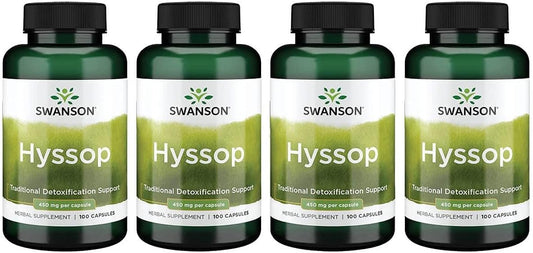 Swanson Hyssop 450mg Capsules - Pack of 100 x 4