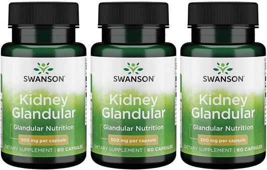 Swanson Kidney Glandular 500mg Capsules - Pack of 60 (3-Pack)