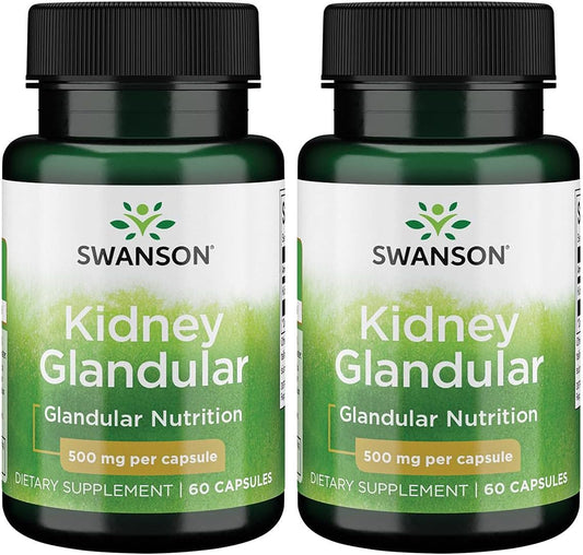 Swanson Kidney Glandular Capsules, 500mg, 60 Count, Pack of 2