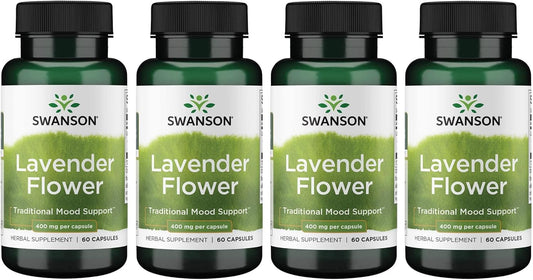 Swanson Lavender Flower Herbal Supplement for Traditional Mood Support - Supports Relaxation & Nervous System - 240 Capsules, 400mg - 4 Pack
