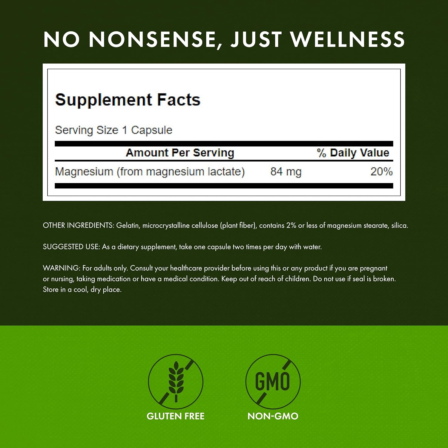Swanson Magnesium Lactate Capsules - Lactose-Free Mineral Supplement for Muscle and Bone Health - Gentle Absorption Formula (120 Count, 84mg)