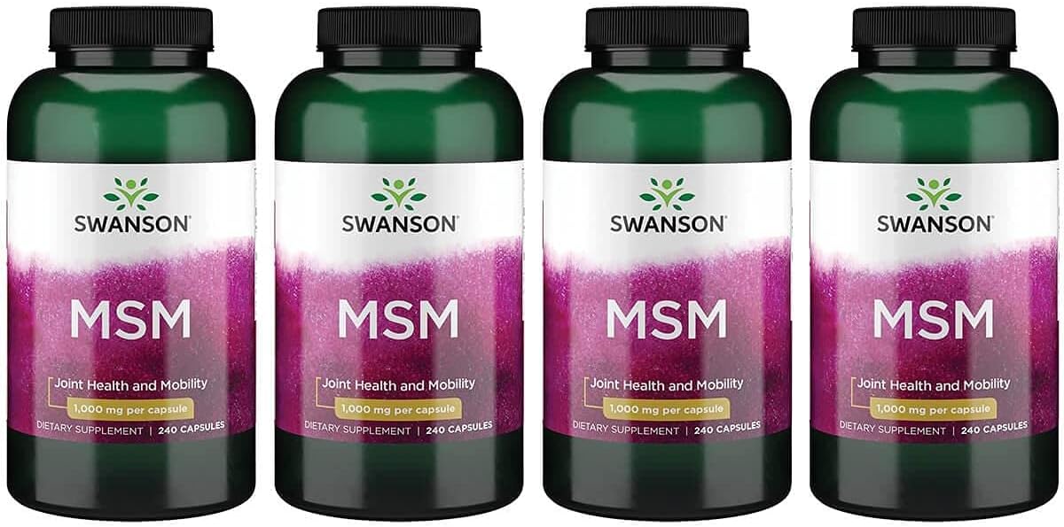 Swanson MSM Capsules 1000mg - Promotes Mobility & Joint Health - Supports Connective Tissue Health & Hair - 240 Capsules x 4 Bottles
