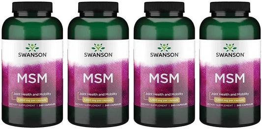 Swanson MSM Capsules 1000mg - Promotes Mobility & Joint Health - Supports Connective Tissue Health & Hair - 240 Capsules x 4 Bottles