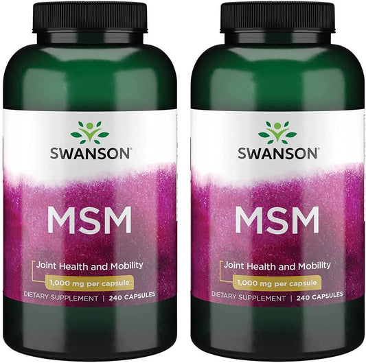 Swanson MSM Capsules for Mobility & Joint Health - Supports Connective Tissue, Cartilage, & Hair - 240 Capsules x 1000mg - Pack of 2 Bottles