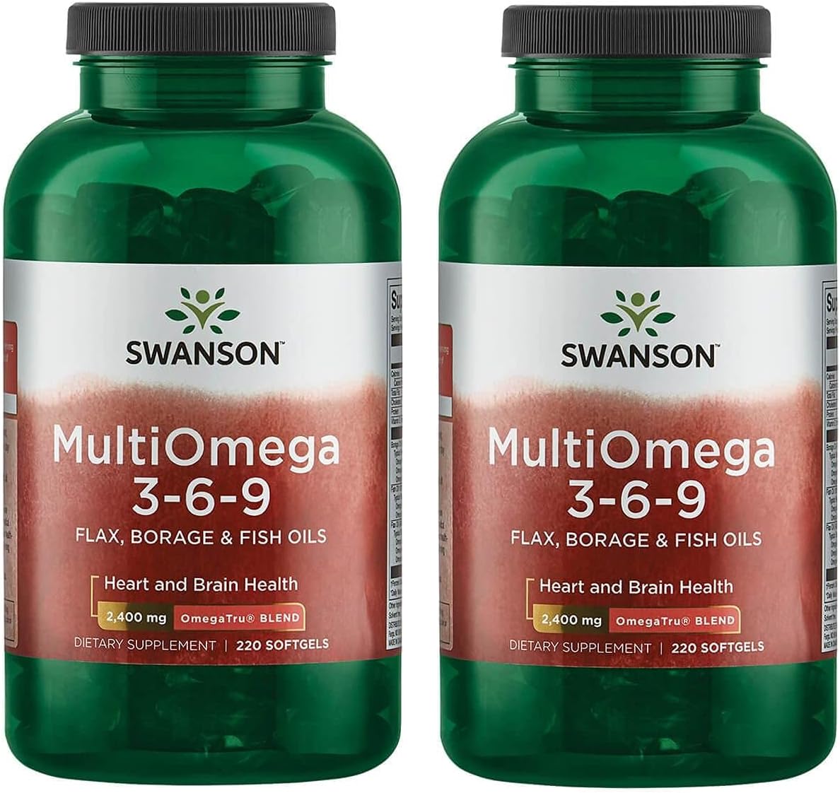 Swanson MultiOmega 3-6-9 Capsules - Non-GMO Flax, Borage, & Fish Oil Blend - Supports Cardiovascular & Brain Health - 220 Softgels, 2400mg - 2 Bottles