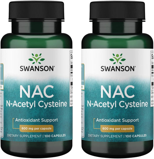 Swanson NAC N-Acetyl Cysteine Capsules - 600 mg for Antioxidant & Cellular Health (200 Ct) - Pack of 2