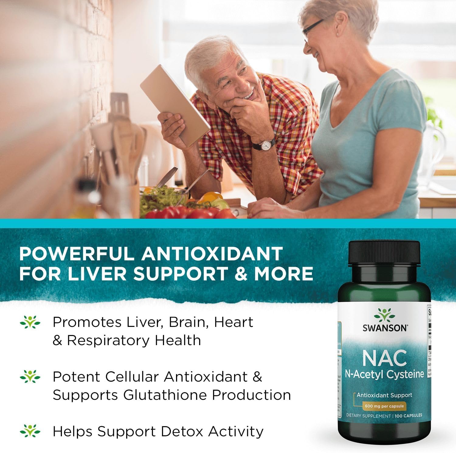 Swanson NAC N-Acetyl Cysteine Capsules - 600 mg for Antioxidant & Cellular Health (200 Ct) - Pack of 2