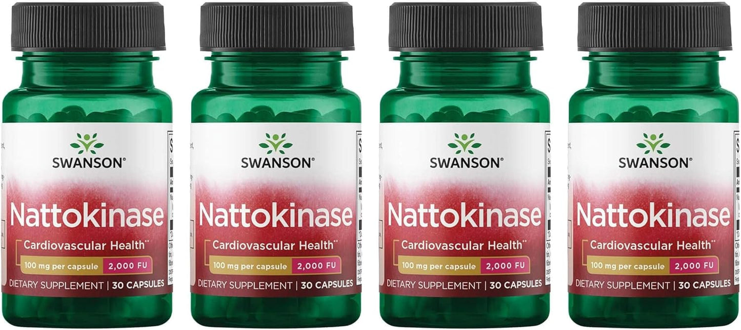 Swanson Nattokinase 2000 FU 100 mg 30 Capsules Enzyme Supplement (4 Pack)