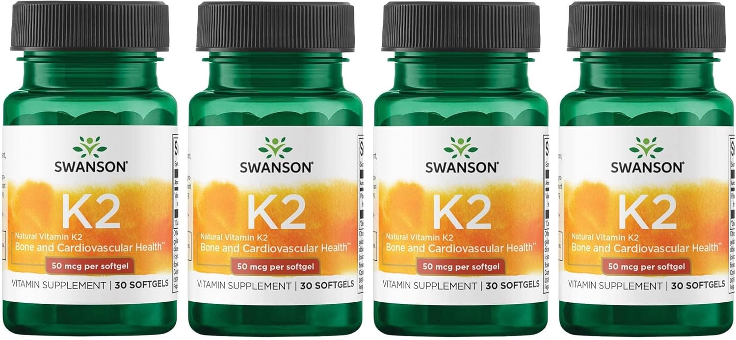 Swanson Natural Vitamin K2 (Menaquinone-7 from Natto) 50 mcg - 4 Pack of 30 Softgels