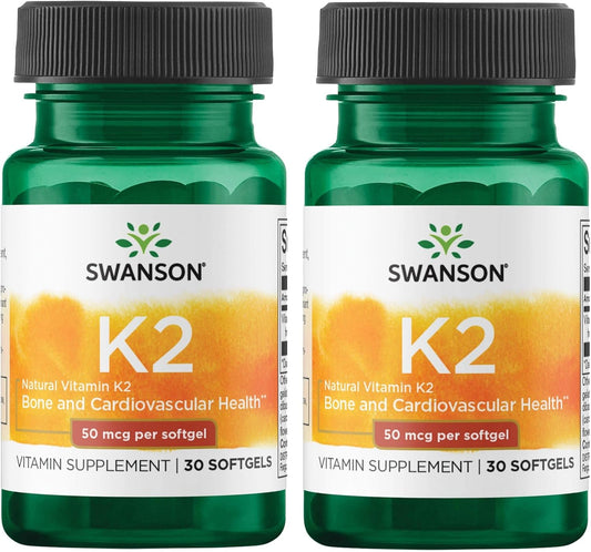 Swanson Natural Vitamin K2 (Menaquinone-7 from Natto) 50 mcg Softgels - 60 Count Twin Pack