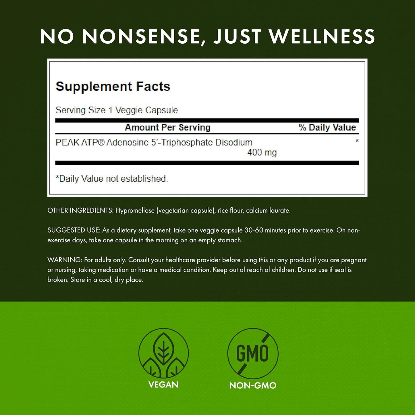 Swanson Peak ATP Maximum Strength Supplement for Cellular Energy & Physical Performance - 30 Veggie Capsules, 400mg