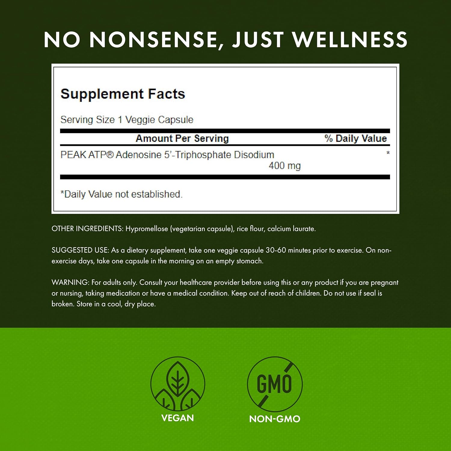 Swanson Peak ATP Maximum Strength Supplement for Cellular Energy & Physical Performance - 30 Veggie Capsules, 400mg