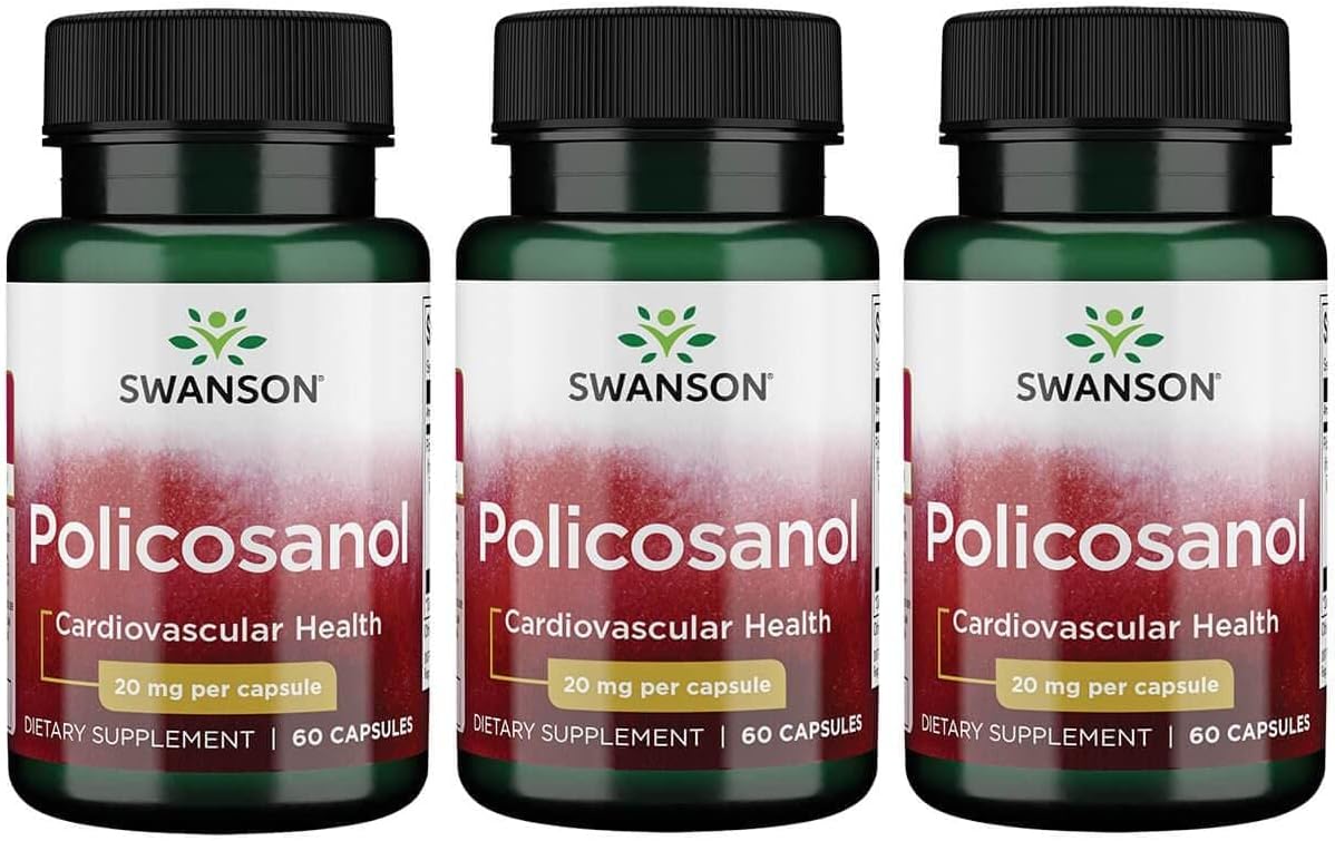 Swanson Policosanol Capsules - Natural Cardiovascular Health Support - Maintains Healthy Cholesterol Levels - 60 Capsules, 20mg - Pack of 3