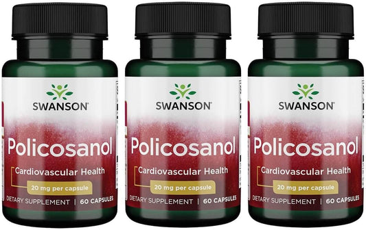 Swanson Policosanol Capsules - Natural Cardiovascular Health Support - Maintains Healthy Cholesterol Levels - 60 Capsules, 20mg - Pack of 3