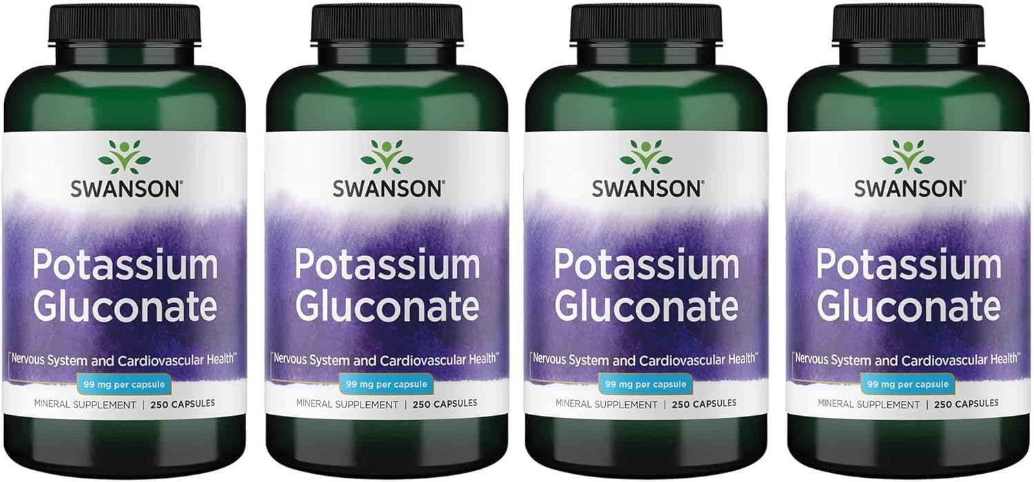 Swanson Potassium Gluconate 99mg 250 Capsules - Pack of 4