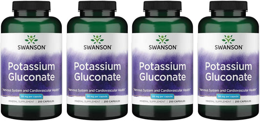 Swanson Potassium Gluconate 99mg 250 Capsules - Pack of 4