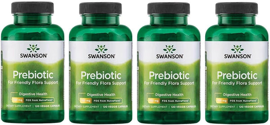 Swanson Prebiotic Capsules - 120 Capsules, 750mg Each - Supports Digestive and Immune Health - Pack of 4