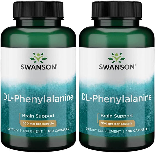Swanson Premium Amino Acid DL-Phenylalanine 500mg 100 Capsules - Pack of 2