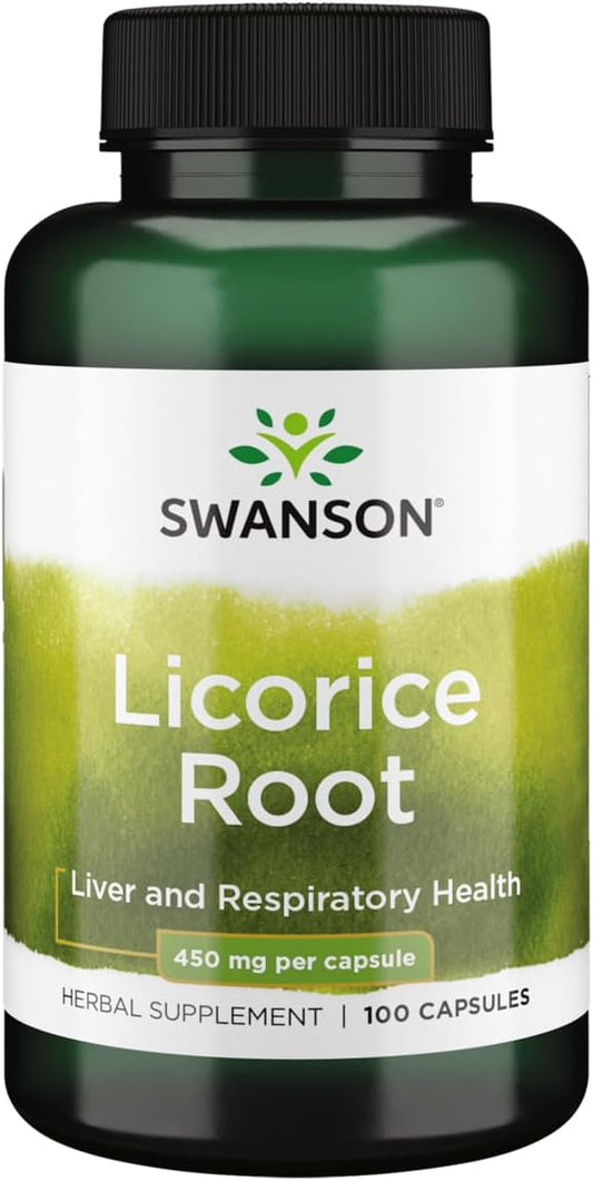 Swanson Premium Licorice Root Capsules - 450mg, 100 Count - Herbal Supplement for Digestive Health