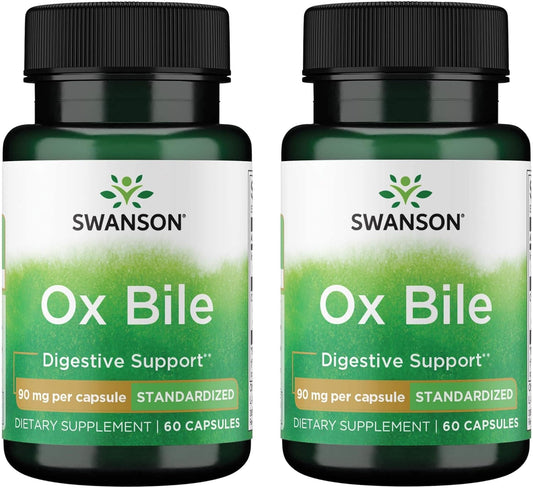 Swanson Premium Ox Bile - 90 mg Standardized Extract, 60 Capsules x2 Pack