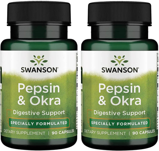 Swanson Premium Pepsin and Okra Capsules - 90 Count, Pack of 2