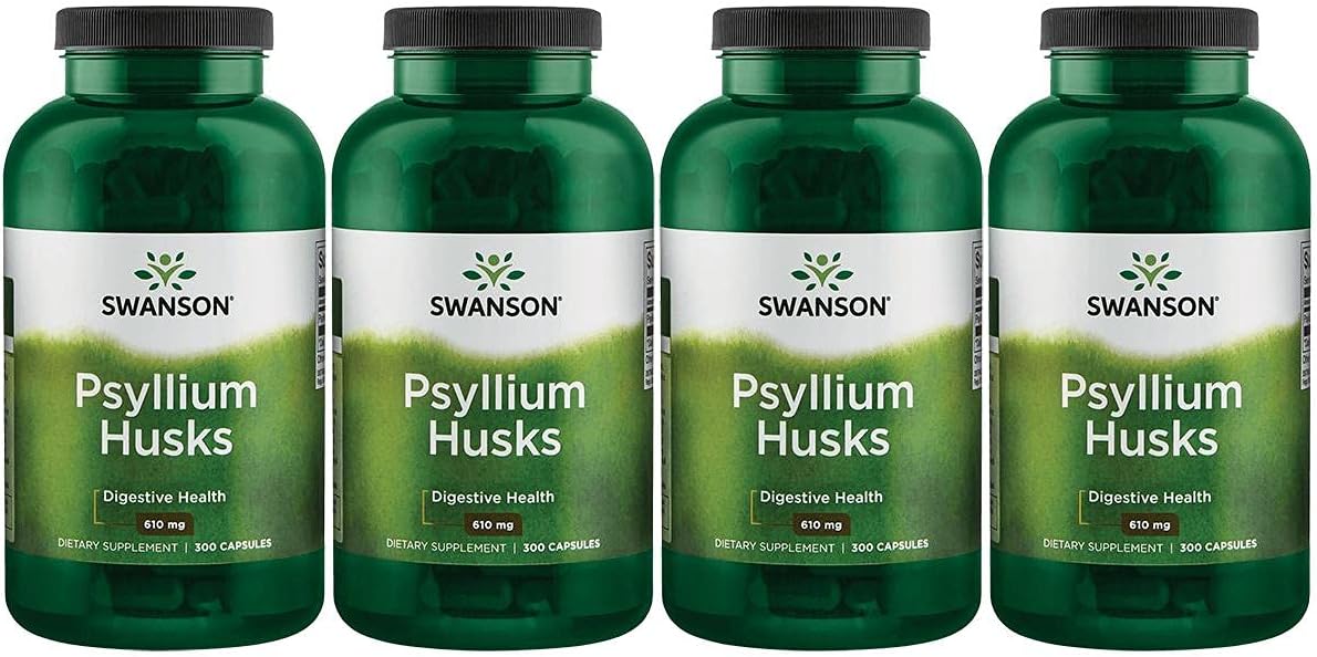 Swanson Psyllium Husk 610mg Fiber Supplement Capsules - 4 Pack, 300 Count