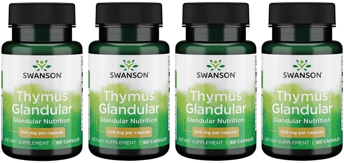 Swanson Raw Thymus Glandular 500mg Capsules - Pack of 60 (4 Pack)