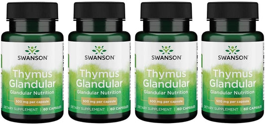 Swanson Raw Thymus Glandular 500mg Capsules - Pack of 60 (4 Pack)