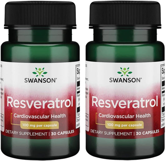 Swanson Resveratrol 100mg Capsules, 60 Count (2 Pack) - Antioxidant Supplement for Heart Health and Longevity