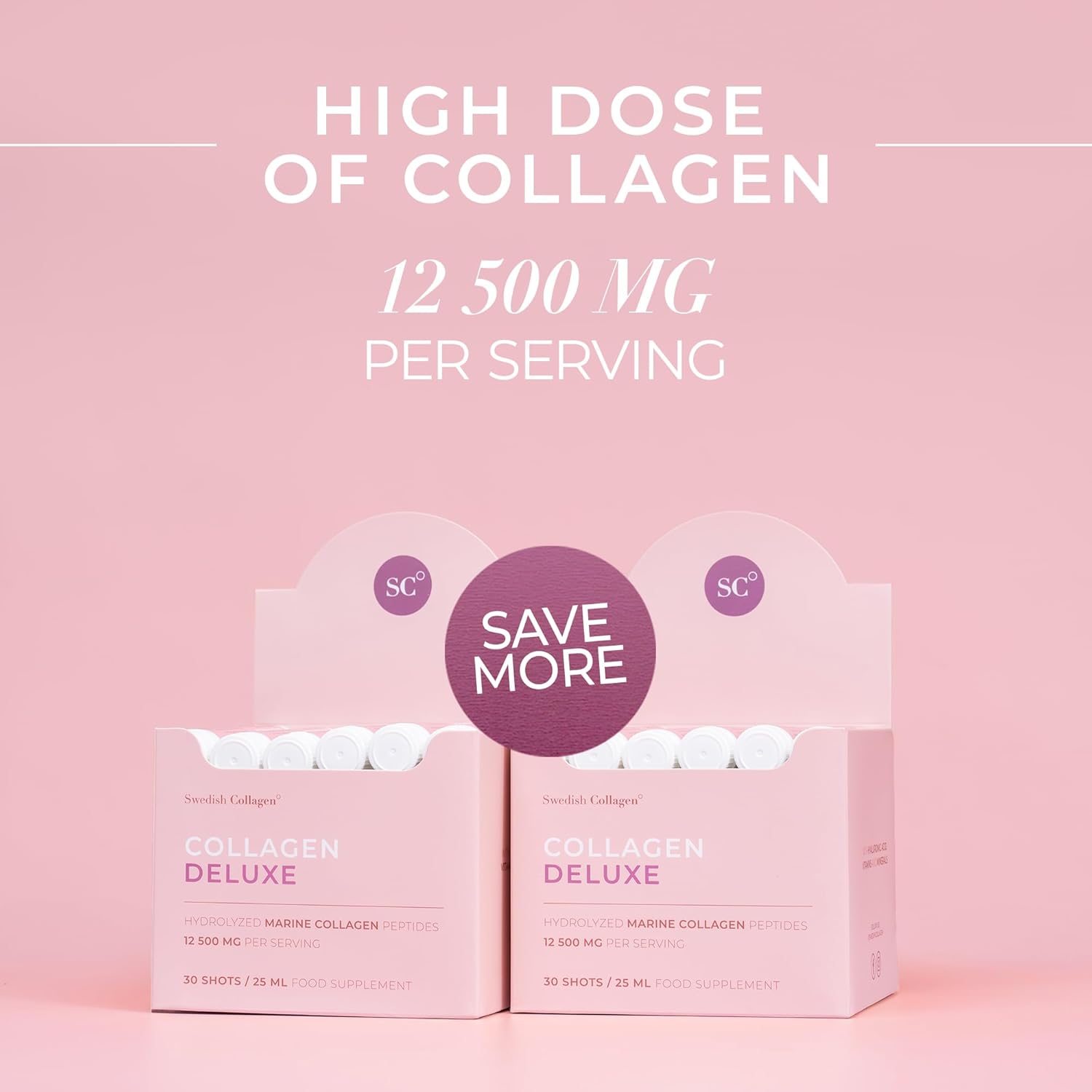 Swedish Collagen Deluxe Bundle - 30 Shots x 2, 8-Week Supply, 12500mg Marine Collagen, Hyaluronic Acid, Biotin, Vitamin C, Sugar-Free