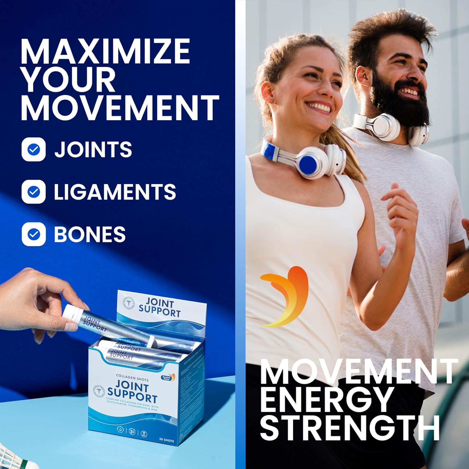 Swedish Nutra Joint Support Shots - Collagen & Turmeric - 20 Shots - Sugar-Free