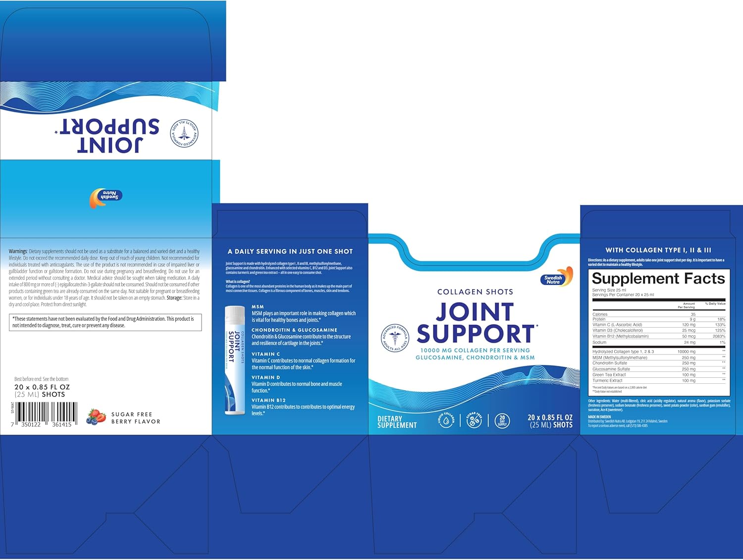 Swedish Nutra Joint Support Shots - Collagen & Turmeric - 20 Shots - Sugar-Free