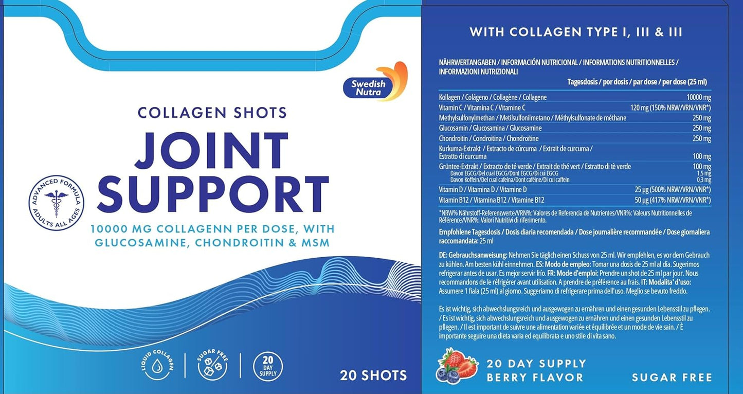 Swedish Nutra Joint Support Shots - Collagen & Turmeric - 20 Shots - Sugar-Free
