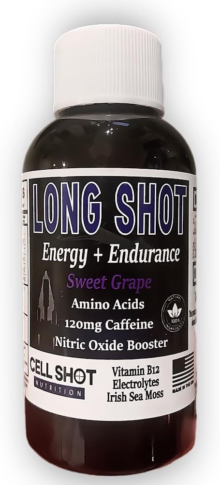 Sweet Grape Long Shot - 4 Pack Nitric Oxide Booster with Caffeine, Nootropics, Electrolytes, and Amino Acids for Natural Endurance
