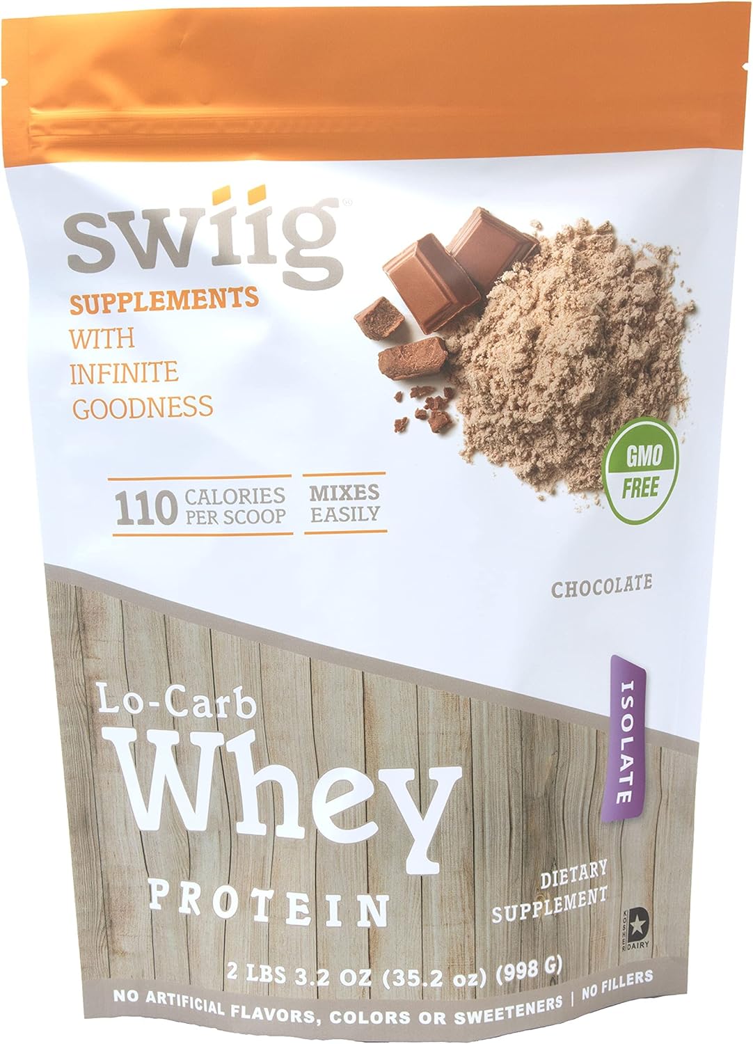 swiig Chocolate Lo-Carb Whey Protein Isolate Powder - No Artificial Ingredients - 2.2lb Bag