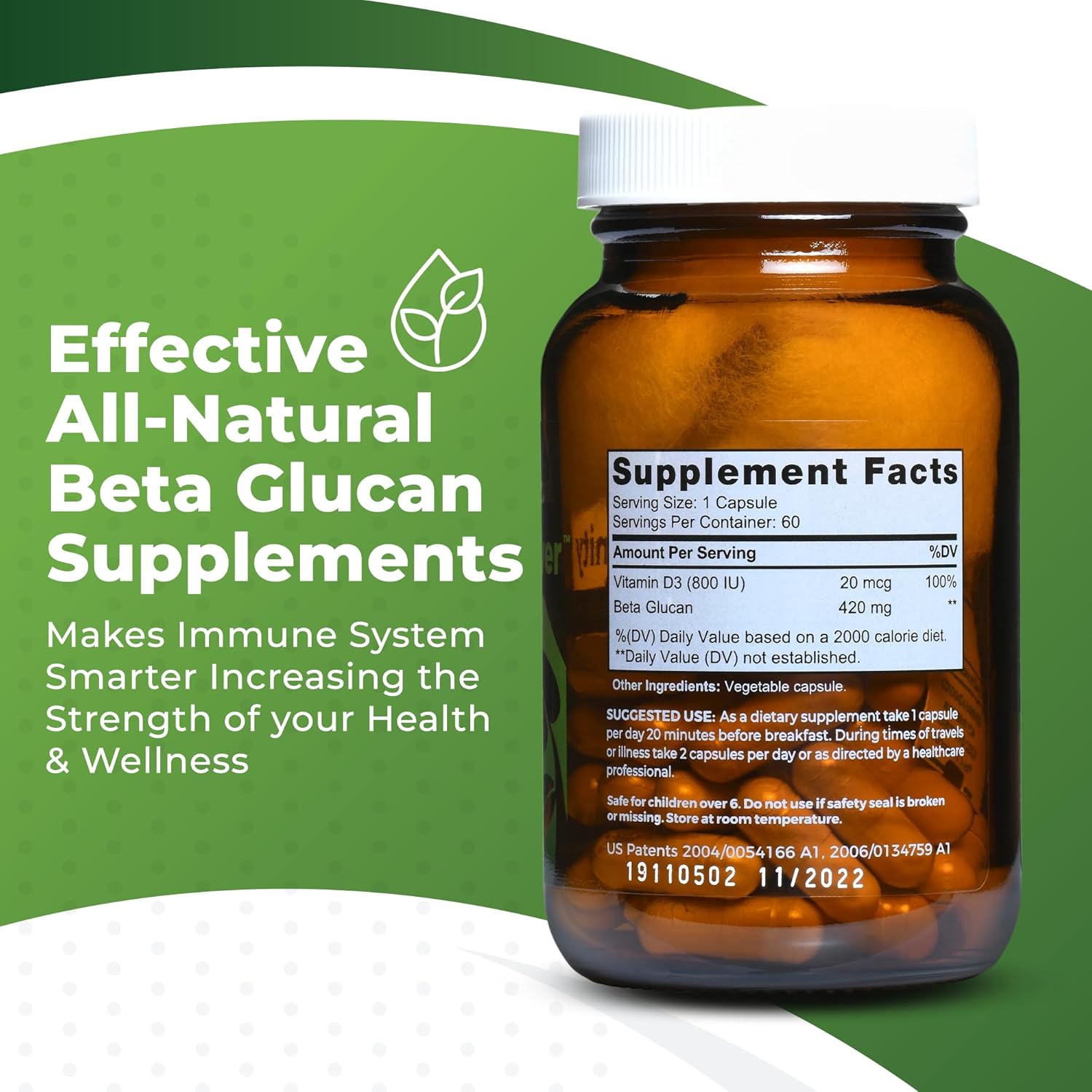 Swiss Beta Glucan Immunity Power with Vitamin D - Immune Support Supplement for Enhanced Defense - Vegan & Gluten-Free - 180 Capsules