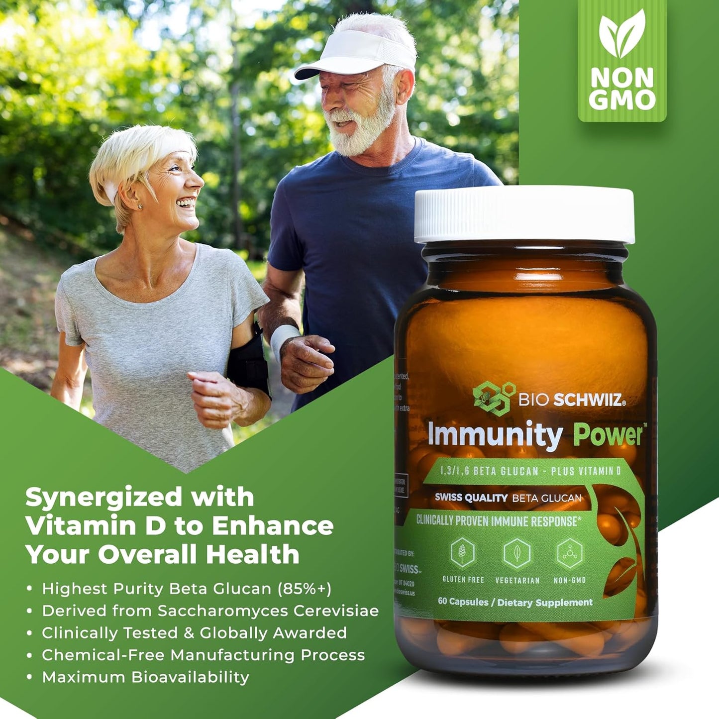 Swiss Beta Glucan Immunity Power with Vitamin D - Immune Support Supplement for Enhanced Defense - Vegan & Gluten-Free - 180 Capsules