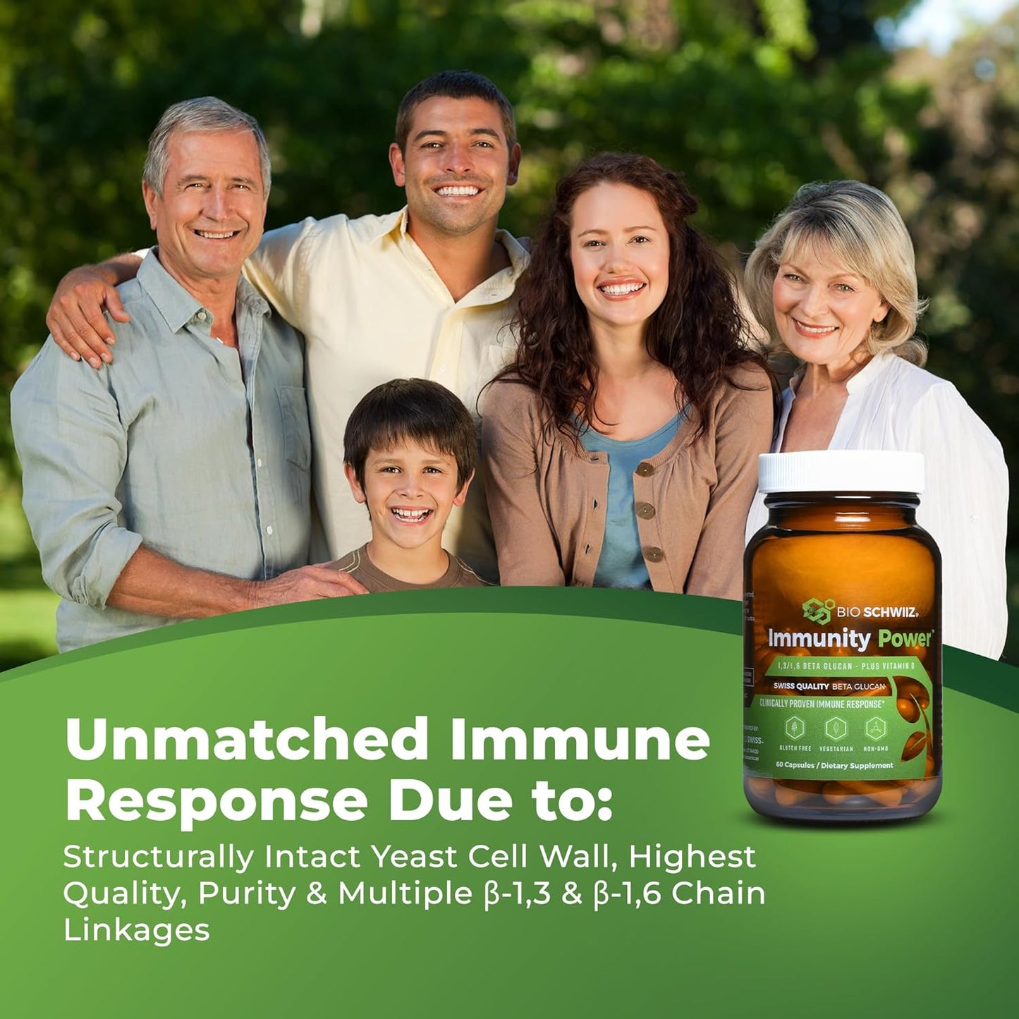 Swiss Beta Glucan Immunity Power with Vitamin D - Immune Support Supplement for Enhanced Defense - Vegan & Gluten-Free - 180 Capsules