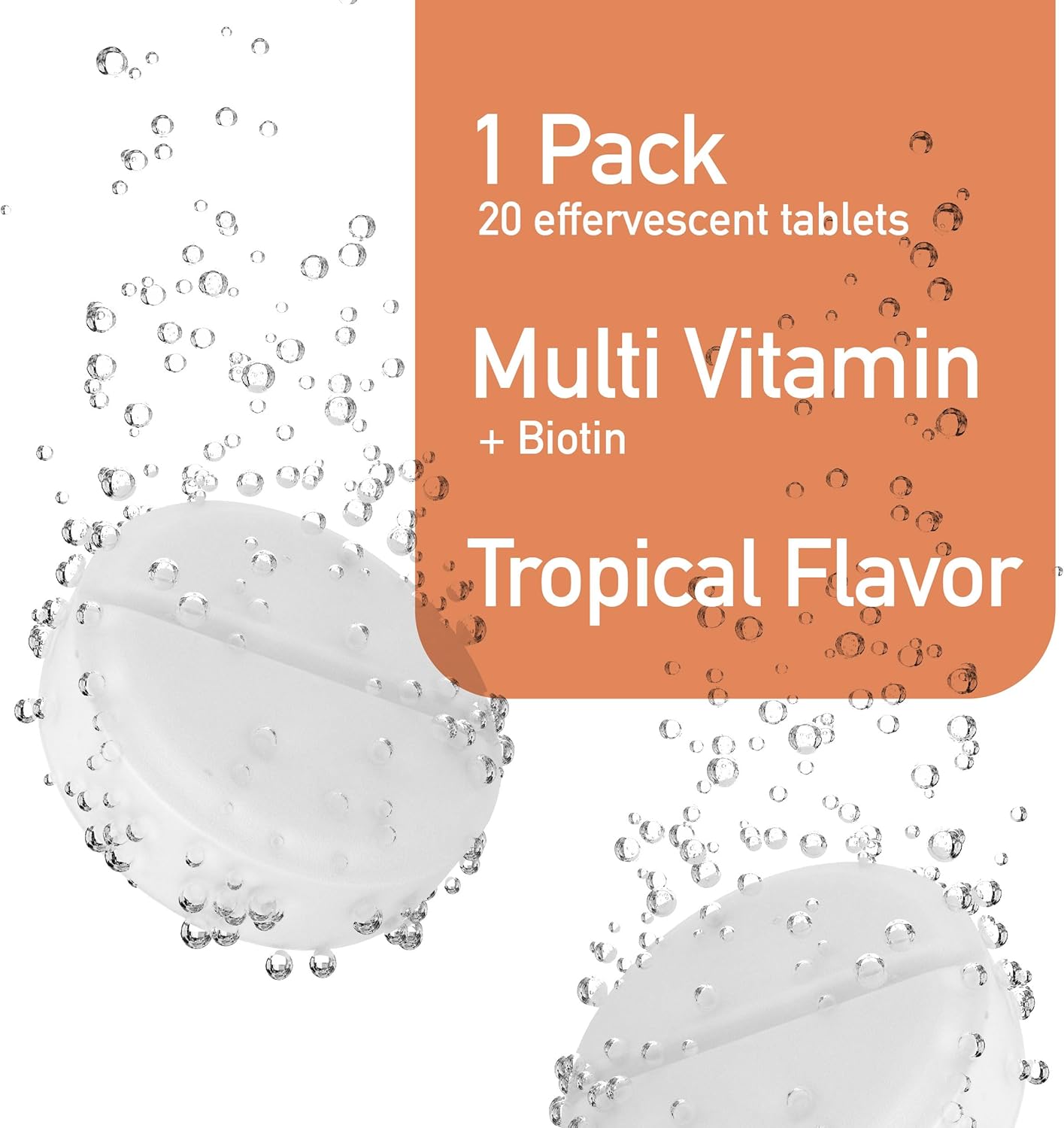 Swiss Imports Effervescent Multivitamin Tablets with Biotin for Wellness and Vitality - Includes Vitamins C, E, B1, B2, B6, B12, A, and D3 - 20 Tablets